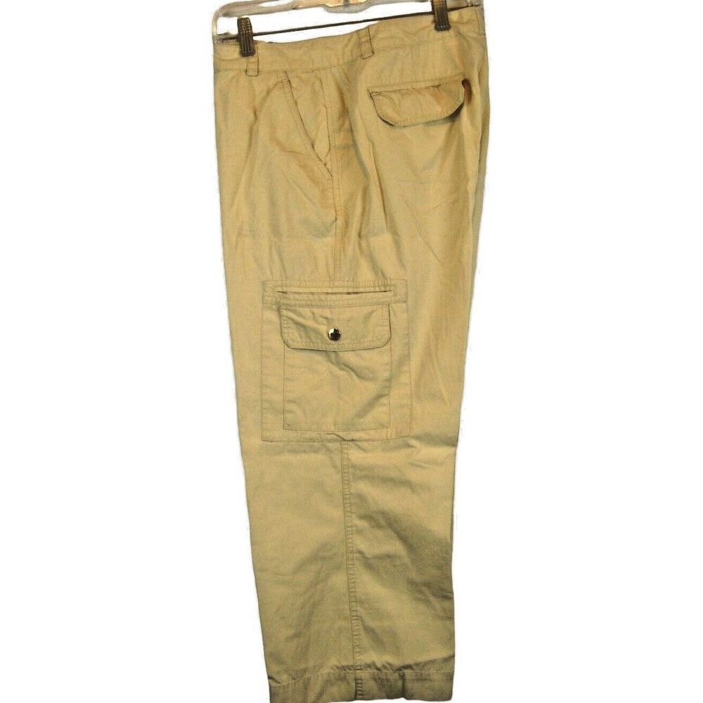Womens Chaps Ralph Lauren Cream Cotton Capri Pants w Cargo Pockets sz 33x23